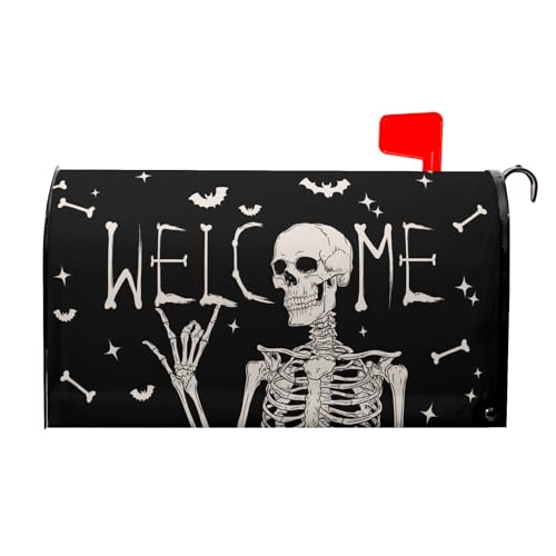Image of Halloween Skull Mailbox Cover Magnetic Large Size 25.5 x 21 Inch Human Skeleton Mail Box Covers Fall Mailbox Wraps Welcome Halloween Letter Post Box Decoration for Home Garden Yard Outdoor Outside