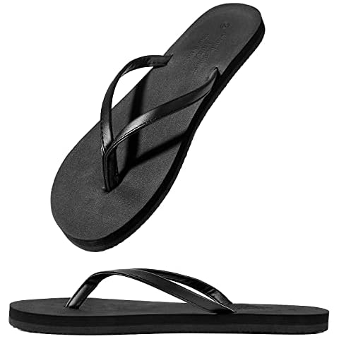 Flip Flops for Women Sandals Beach Summer Casual Comfortable PU Strap Black Cover