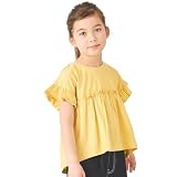 [ever closet] Tシャツ 女の子 半袖 綿100％ フリル 無地 トップス 春 夏 通園 通学 140 TypeC.クリームイエロー