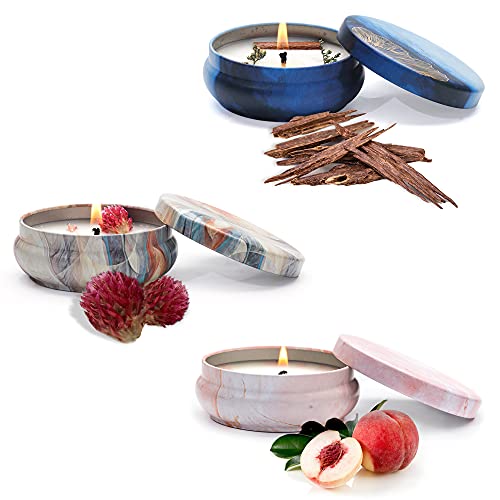 FFYGYZ Scented Candles 3 Sets Natural Soy Candles with Essential Oils for Stress Relief 4.2oz Fresh Peach Tropical Breeze Fragrant Flower Shop Long Lasting Aromatherapy Candle for Christmas Day