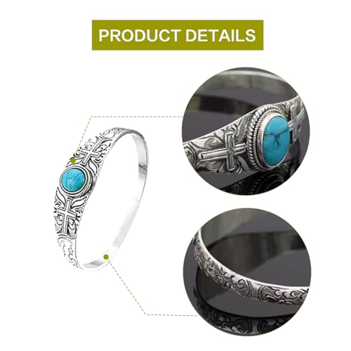 5Pcs Turquoise Bracelets Set for Women Turquoise Cuff Bracelets for Women Adjustable Silver Bangle Bracelets for Women Cowgirl Stackable Bracelets Boho Western Jewelry for Women3