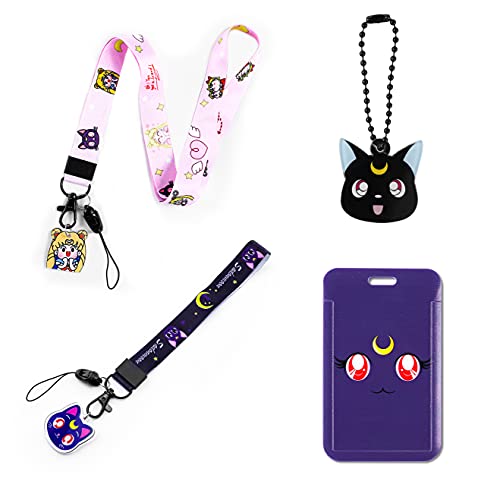 Sailor Moon Anime Lanyard with ID Badge Holder,Sailor Moon Wrist Lanyard,Sailr Moon Keychain (Luna)