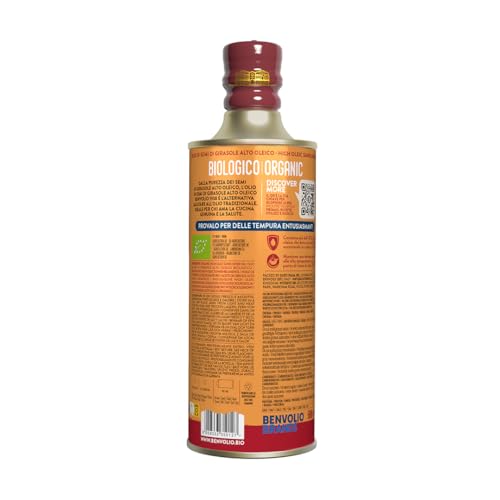 Sonnenblumenöl BIO High Oleic öl 100% Italienisch - BENVOLIO 1938 500ml Metallflasche - Reich an VITAMIN E | Frittieröl BIO Bratöl Fritierfett öl Frittierfett Friteusenfett HIGH OLEIC SUNFLOWER OIL