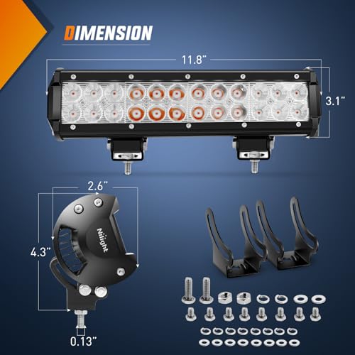 Image of Nilight LED Light Bar 12 Inch 72W Spot Flood Combo Red Beam Off Road Lights Fishing Hunting Emergency Deck Boat Work Lighting for Trucks UTV Pick-up Van Boat Tractor