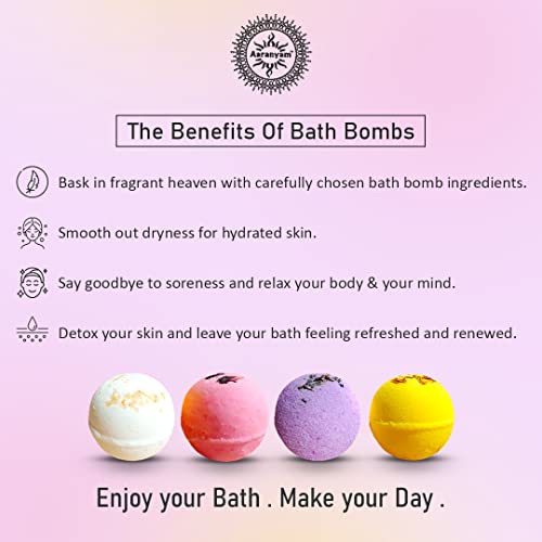 Image of Aromatic Bath Bombs for Bath Tub - Pack of 4 x 75g - Rose Petals, Calendula, Oats, Lavender - Hydrating, Moisturizing - Perfect Bath and Body Works Gift Set - Refreshing Hot Water Soak