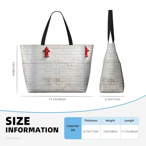 Old White Brick Wall Print Beach Tote Bag Large Travel Bag With Zipper And Pockets Lightweight Gym Bag4