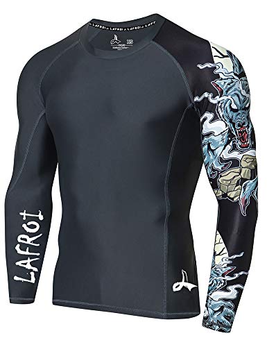 LAFROI - Camiseta de Neopreno Protectora, de compresión, para Hombre, Manga Larga, UPF 50+, Ajustada, Modelo CLYYB (Asym Werewolf,M)