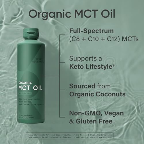 Image of Sports Research Organic Coconut MCT Oil, 16oz (Unflavored) | Brain & Body Fuel, Great in Keto Coffee & Protein Shakes, Non-GMO, Dairy-Free, 32 Servings