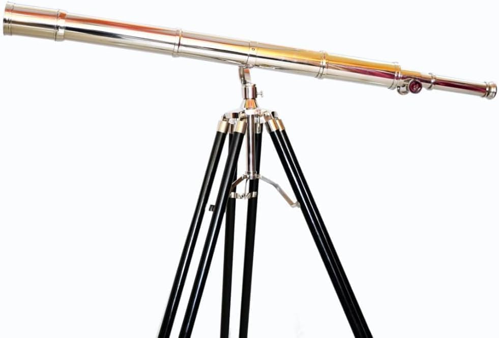 Marine Design Nautical Style Single Barrel Telescope Adjustable Black Wooden Floor Sanding Tripod Antique Vintage Chrome/Nickle Finish to Perfect Match for You Home Decor