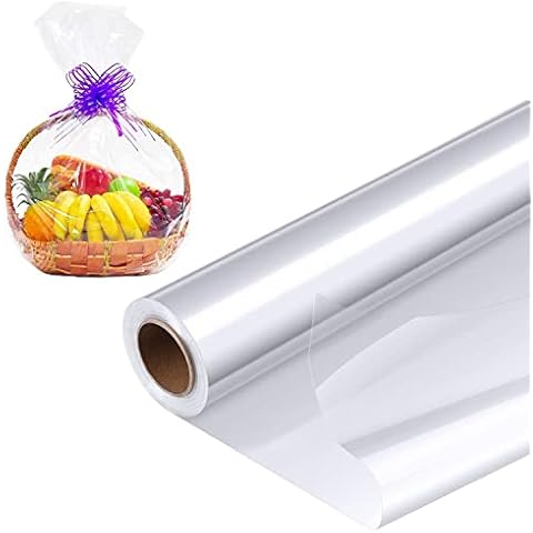 EUIQUE Clear Cellophane Wrap Roll 31.5 in x 110 ft, 3 Mil Thickness Cellophane Rolls for Gift Baskets Flowers Food Cover