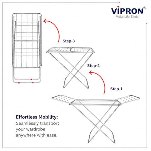 Image of Stainless Steel Foldable Clothes Drying Stand Double Rack | Heavy Duty Laundry Dryer Stand | Rust Proof Indoor Outdoor Cloth Drying Rack | Space Saving Design | 120x54x4 cm