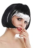 WIG ME UP- 74023-P103-68 Peluca Carnaval Mujeres Bob Pelo Corto Negro Blanco Flequillo gótico