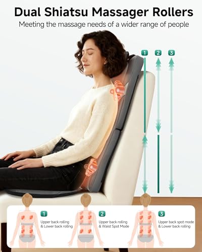Image of Snailax Back Massager for Full Back Pain Relief Deep Tissue, Long Track Dual 3D Shiatsu Rollers 3 Height Settings Foldable Massage Chair Pad with Heat, Vibration Heated Seat Cushion, Gifts for Mom Dad