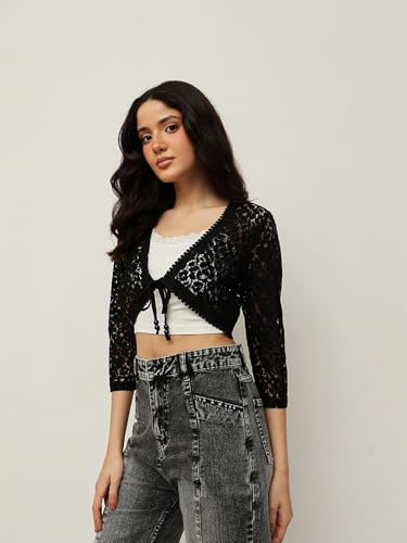 Image of ESPRESSO Women Designer Lace Front Tie Up Short Shrug /Cardigan (Regular and Plus Size)