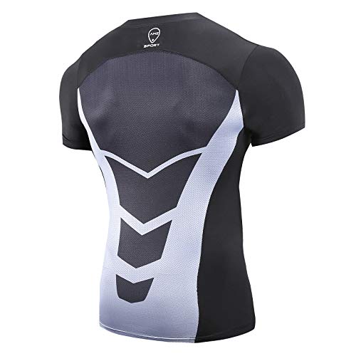 AMZSPORT Chemise de Compression pour Homme T-Shirt à Manches Courtes Haut Moulant de Fitness, Noir M