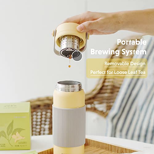 Buydeem Cd1011 Stainless Steel Water Bottle With Removable Tea Infuser, Double Walled Vacuum Insulated Flask With Loose Tea Brewing System, Hot & Cold For Hours, 12 Oz (Mellow Yellow) #TOP3