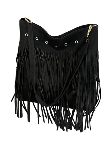 OYOANGLE Women's Boho Fringe Trim Medium Tote Bag Lightweight Western Cowgirl Shoulder Handbags