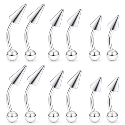 Angel Bites Piercing Jewelry Surgical Steel Vertical Labret Lip Jewelry 16G Snake Bites Piercing Jewelry Curved Barbell Long Spike Eyebrow Rings for Women Men 16g 6mm/8mm/10mm