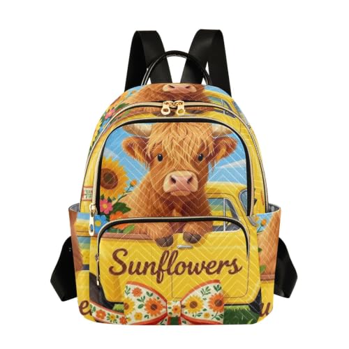Sac à dos Vache des Highlands Tournesol Wudan pour femme taille S-M quotidien