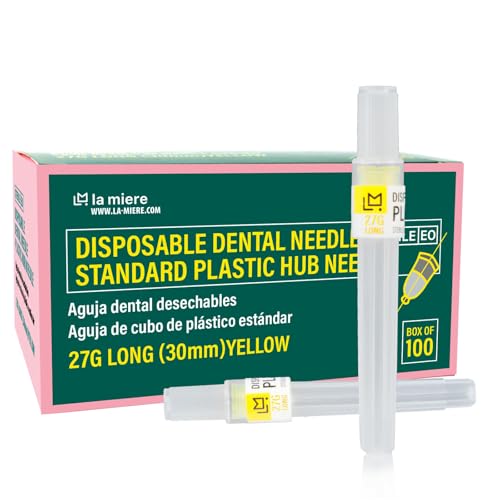 LA MIERE 100P Disposable Premium Dental Plastic Hub Needles in Perforated Box 27G, Length 30mm