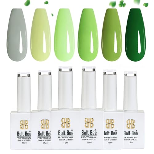 Image of Bolt Bee Gel Polish Kit Gel Polish Set, 6 Colors Light Soft Sakura White Nude Spring Soak off Nail Art Design Manicure Kit at Home (Green Shades)