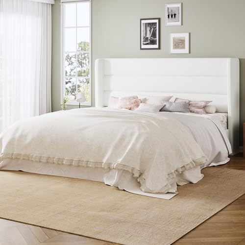 Image of Allewie King Size Platform Bed Frame with Velvet Upholstered Wingback Headboard, No Box Spring Needed, Under Bed Storage Space, Strong Wooden Slats, Modern Mattress Foundation, Easy Assembly, White