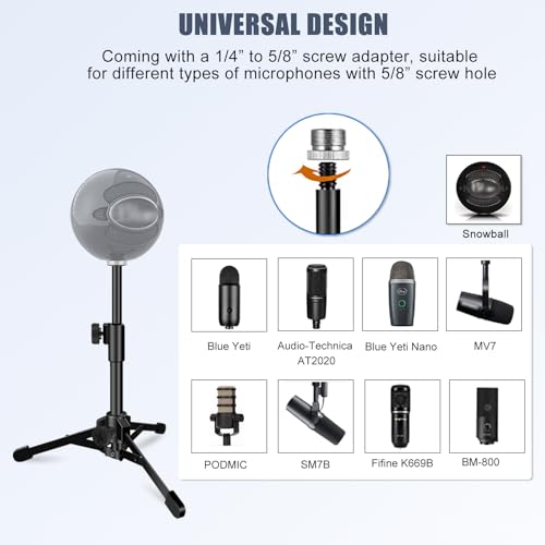 Jcwiny MICS03140813 Desk Mic Stand, Jcwiny Portable Foldable Microphone Tripod With Mic Clip Holder Adjustable Table Microphone Stand For Blue Yeti Snowball Spark And Other Dynamic Microphones thumb #4