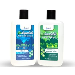 Biodegradable Shampoo& Body Wash Organic 8 oz and Camp Soap 8 oz Bottle Soap Bundle (2 Items) For Fresh & Salt Water, No Dies or Fragrances, Organic Body Wash, Travel Size Body Wash, Travel Shampoo