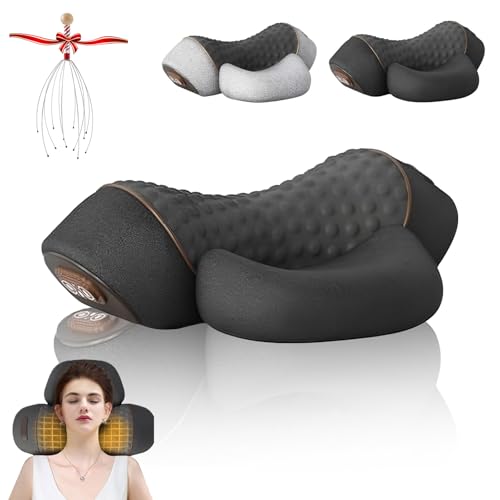 Fisiorest 3 in-1 Artuvate Neck Massager, 2025 New Heated Massage Neck Pillow, Deep Tissue Kneading for Head Shoulders, Back Cervical Massager, Deep Relaxation for Sleep Aid (Black, Heating + Massage)