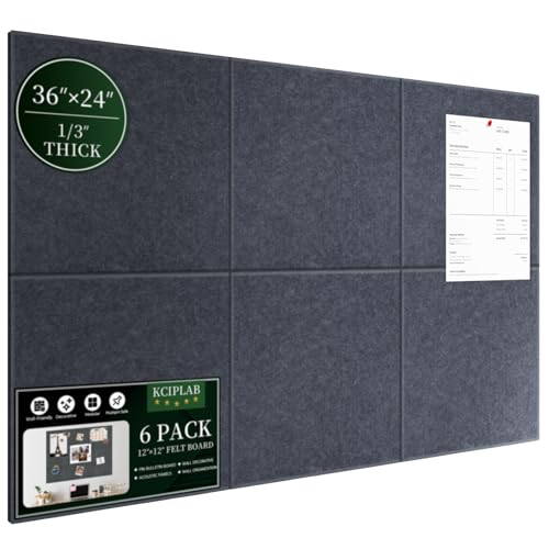 Tablón de anuncios alternativo de corcho de 36 x 24 pulgadas, paquete de 6 azulejos de corcho de fieltro para pared con 50 chinchetas, tableros de anuncios extraíbles para oficina, escuela, hogar, 1