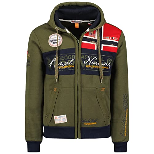 Geographical Norway Flyer Men - Sweat À Capuche Et Poche Kangourou Pour Homme - Sweats Shirts À Logo Pour Homme - Sweat Shirt Hoody Manches Longues (KAKI M)