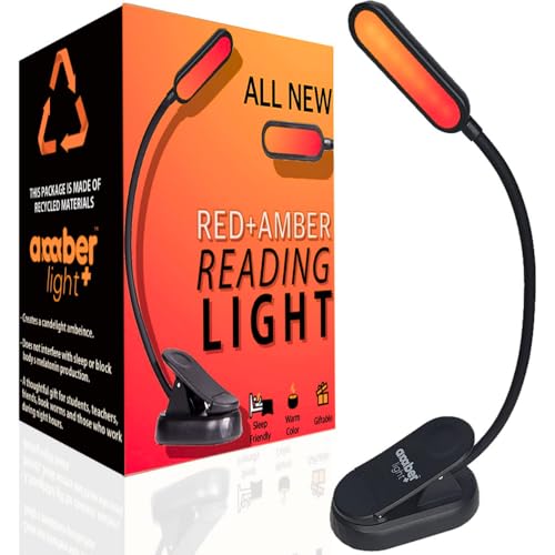 Amber Reading Light + Redlight. Giftable Blue Light Blocking Book Light for Reading in Bed
