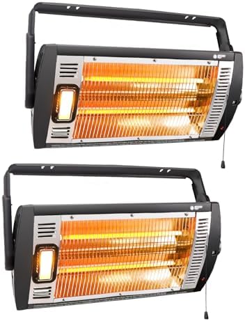 BEYOND HEAT Electric Garage Heater 120V, 750/1500W Ceiling Mount Space Heater for Garage, Shop, Patio with 90° Adjustable Tilt, Dual Quartz Radiant, Safety Metal Grille and Overheat Protection, 2-Pack