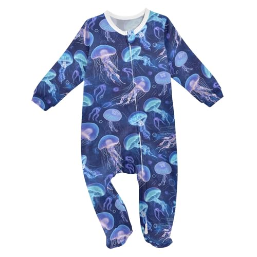 Image of Vdsrup Baby One-Piece Footies Jellyfish Bodysuit Rompers Ocean Newborn Pajamas Cotton Footed Pjs for Boys Girls 3M