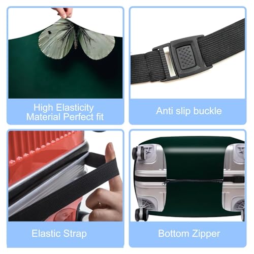 Image of Elegant Green Luggage Cover with White Butterfly Design - Fits 24 to 26 Inch Suitcases - Durable Travel Suitcase Protector,M
