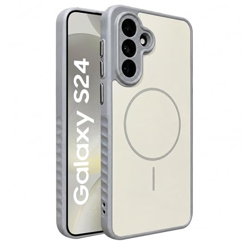 Image of VONZEE Matte Magnetic Case Compatible for Samsung Galaxy S24 Wireless Charging Shockproof Anti-Scratch TPU PC Slim Fit Full Protection Phone Cover for Samsung Galaxy S24-GREY
