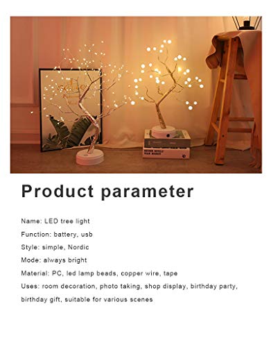 LCAZ – Árvore decorativa com galhos de fio de cobre com luzes LED, luzes de mesa para uso interno co