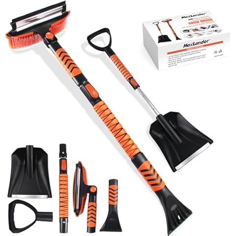 Maxlander 42" Snow Brush Ice Scrapers for Car Windshield, 4-in-1 Extendable Snow Shovel Emergency Snow Scraper for Car, 180° Pivoting Head Snow Broom for Car Truck SUV Cover