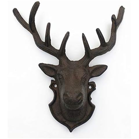Spring life CAST IRON RUSTIC WALL MOUNTED METAL REINDEER DEER STAG HEAD WITH ANTLERS in 2 colours (Brown) Cover