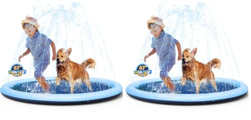 Image of VISTOP 67 inch Non-Slip Splash Pad for Kids and Dogs, Thickened Sprinkler Pool for Toddlers, Outdoor Backyard Water Toys, Fun Fountain Play Mat for Babies, Children & Pets Blue (Pack of 2)