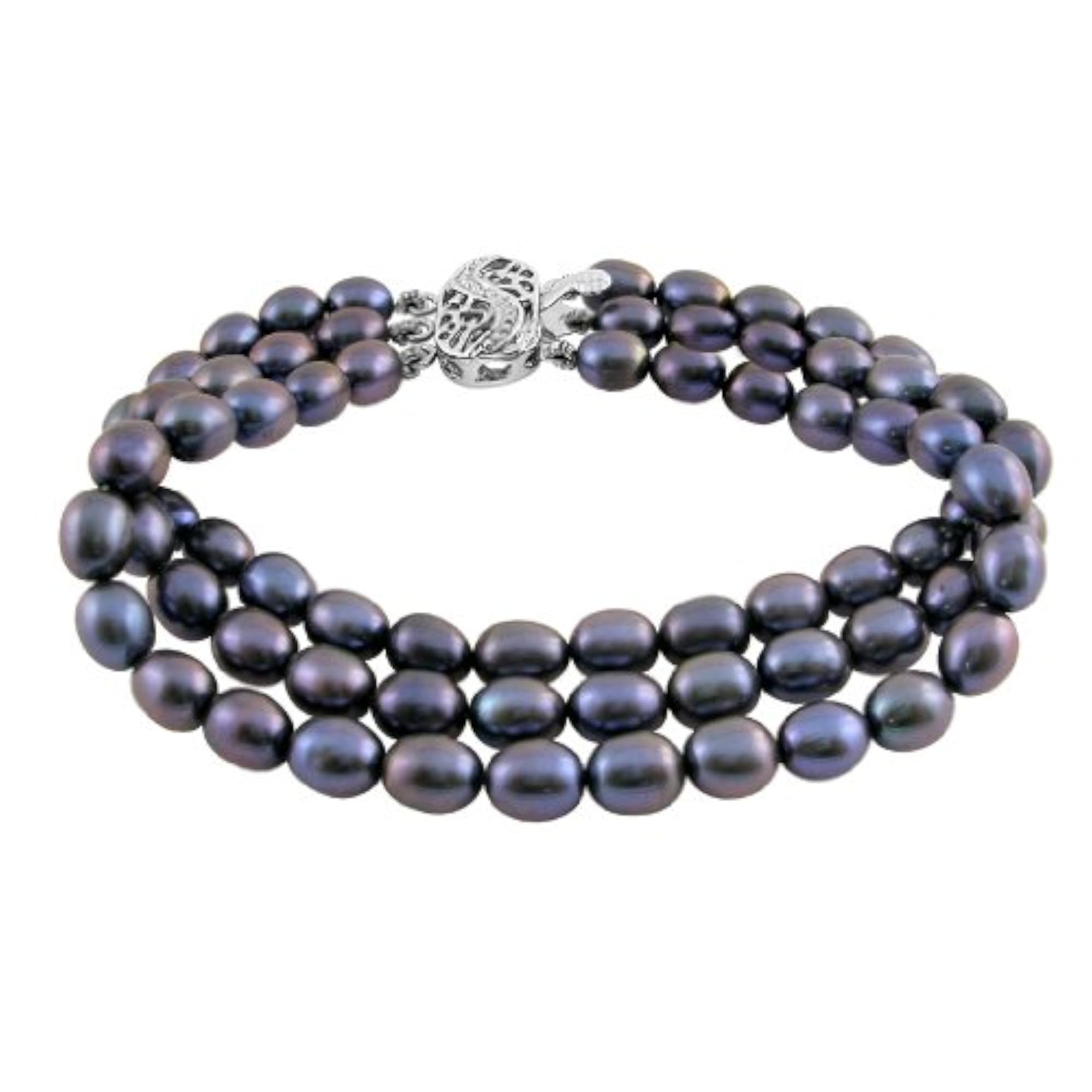 Three String Grey Pearl Bracelet for Women & Girls