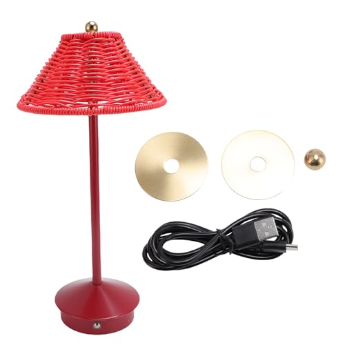 HPZIHUIT Lámpara de mesa de estilo bohemio, recargable, inalámbrica, 6000 K, 4000 K, 4300 K, regulable, tejida a mano, de ratán LED, para dormitorio, escritorio