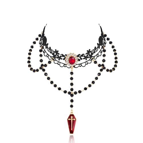LILIE&WHITE Collar de cruz gótica para mujer, joyería gótica de moda, apilada, collar emo en capas, gargantilla negra, collares con colgante de cuentas de Halloween, collares de ataúd de diamantes de