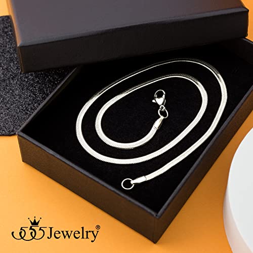 555Jewelry Stainless Steel Flat Herringbone Snake Chain Necklace for Men & Women4