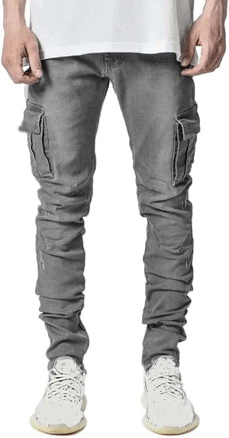 Men's Slim Fit Stretch Jeans, Distressed Straight Leg Fashion Comfort Cargo Pants2