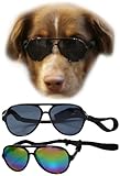 G010 Dog Pet Costume Prop Aviator Sunglasses Medium Breeds 20-40 lbs (2-Pack Black + Black-Rainbow Mirror)