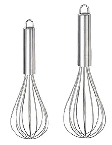 Kuber Industries 2 Pieces Stainless Steel Hand Blender Mixer Froth Whisker Latte Maker for Milk Coffee Egg Beater Juice, 25 cm,30 cm (Silver) - CTKTC30359