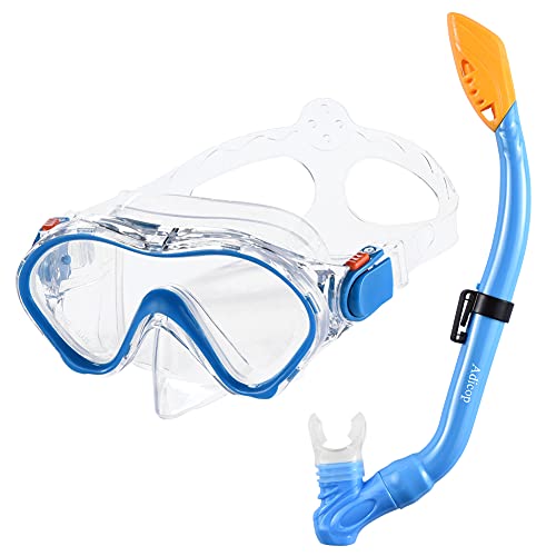 Kids Snorkel Set Dry Top Snorkel Mask with Carrying Bag Kids Youth Junior Snorkeling Gear for Boys and Girls Age from 5-13 Years Old (Light Blue)
