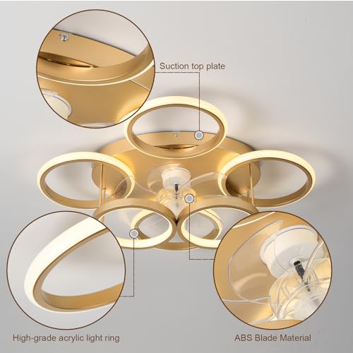 Anyeark Low Profile Ceiling Fan with Light Modern, Bedroom Ceiling Smart Fan with LED, Fandelier Ceiling Fan Flush Mount 25.6-inch, 3000K-6500K Stepless Color Change, Assembly Required (Gold) - image 8