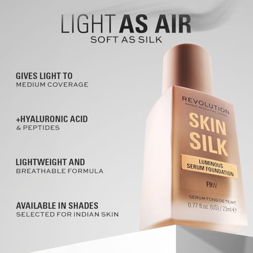 Image of Revolution Beauty, Skin Silk Serum Foundation, Light to Medium Coverage, Lightweight & Radiant Finish, Contains Hyaluronic Acid, (F6.2 NC, 23ml)